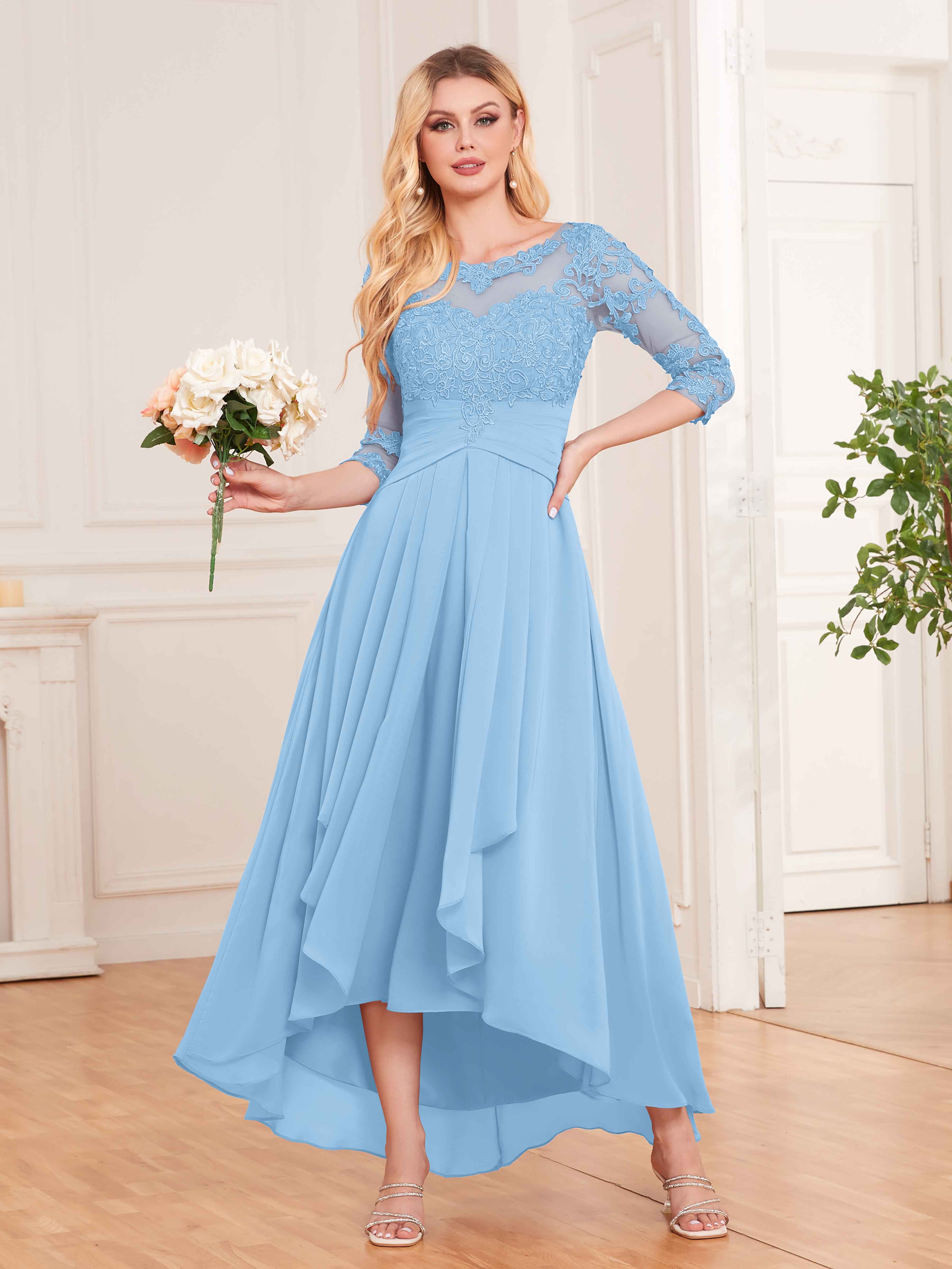 Emersyn Charming Keyhole Asymmetrical Lace Chiffon Bridesmaid Dresses