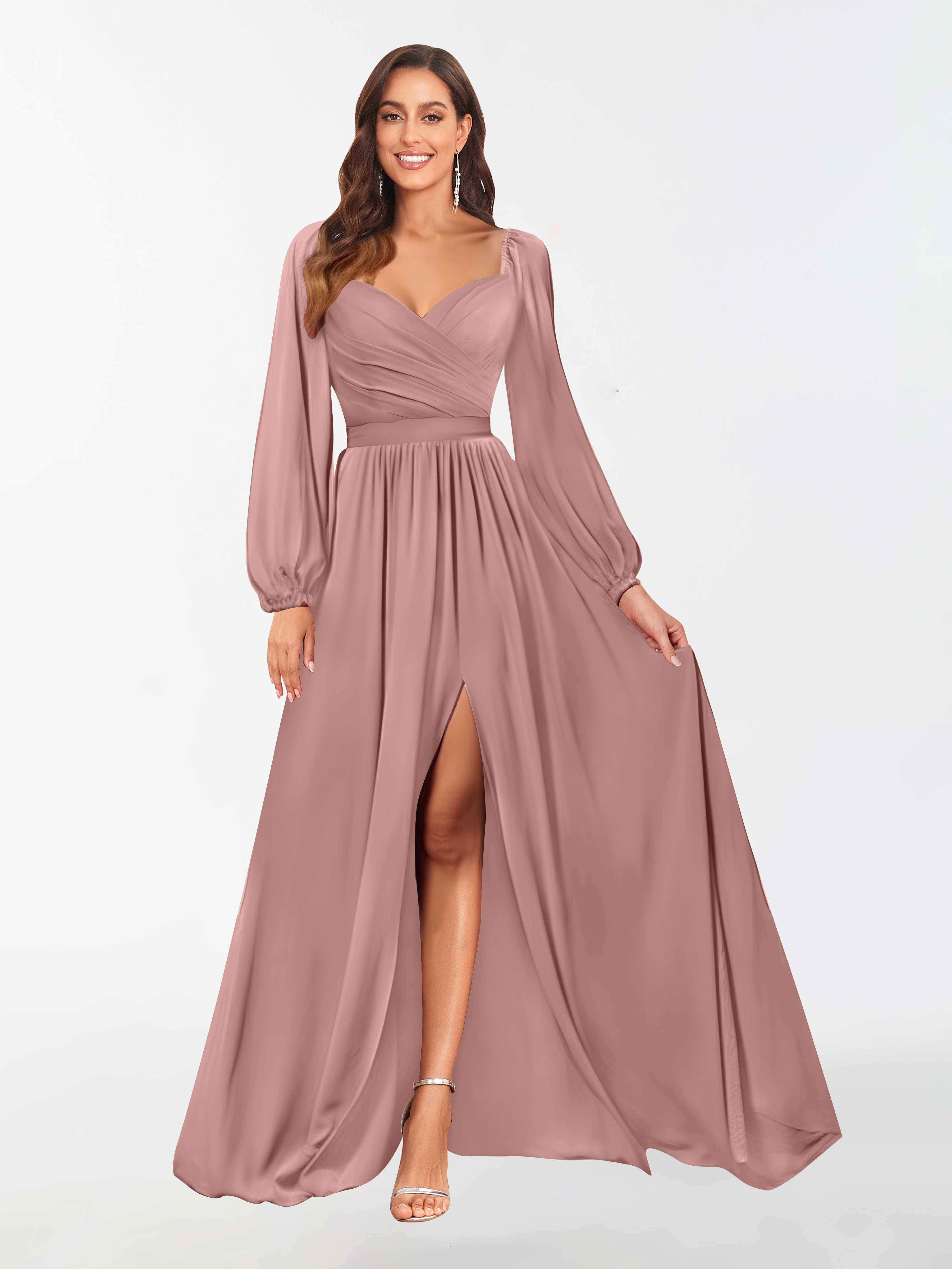 Dusty pink long sleeve bridesmaid dresses best sale