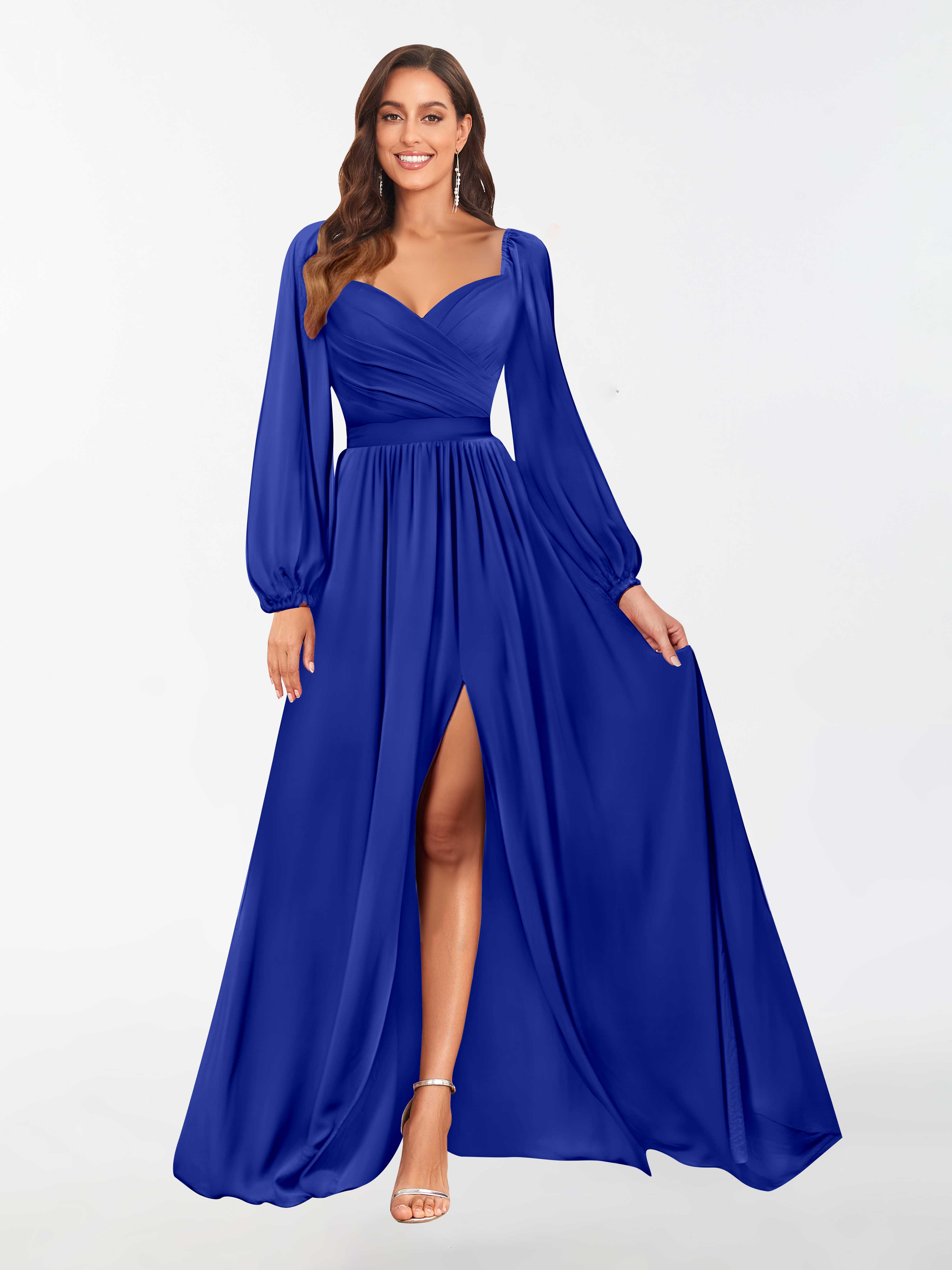 Royal blue long sleeve hotsell bridesmaid dresses