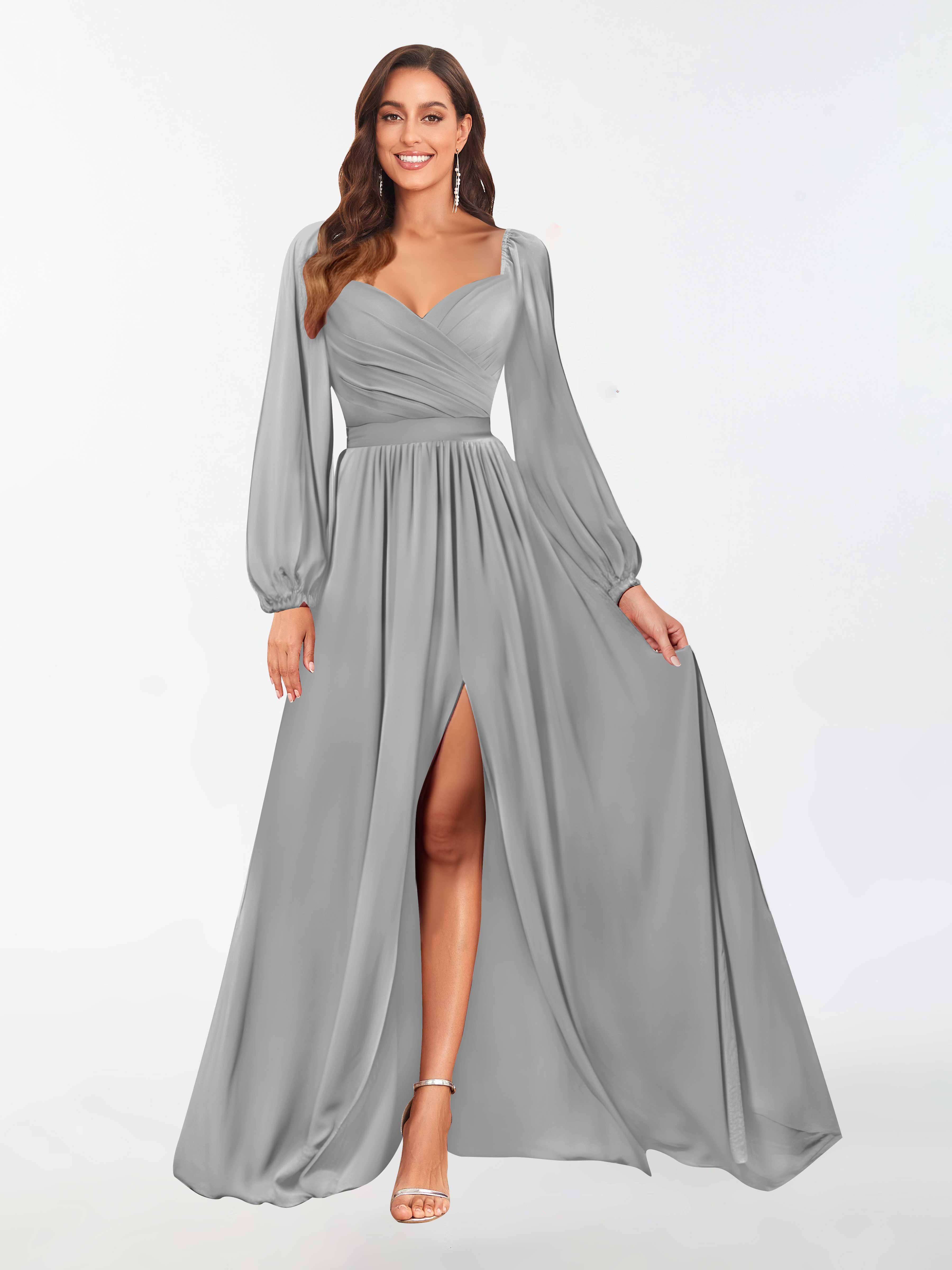 Grey long sleeve bridesmaid dresses best sale