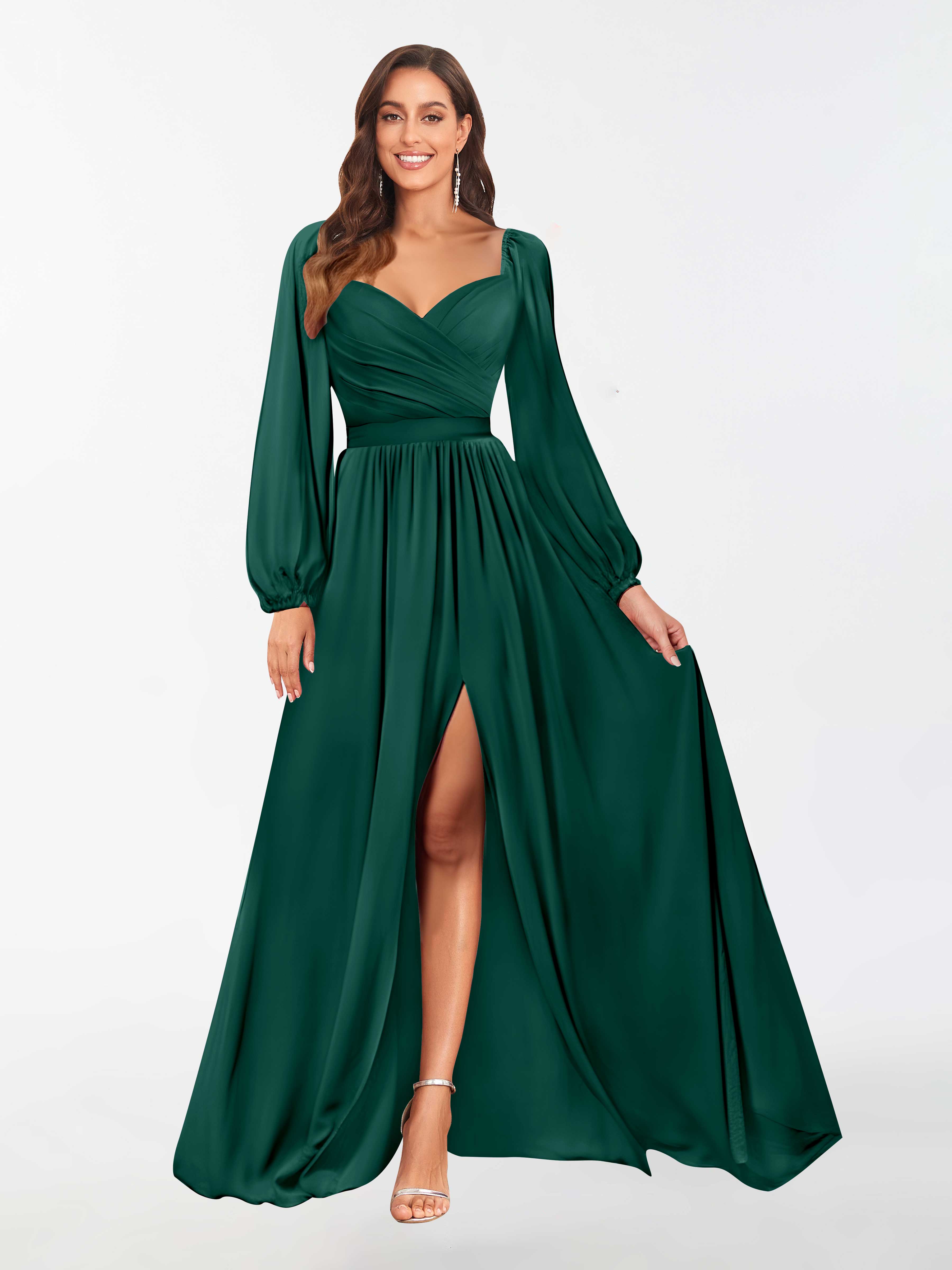 Long sleeve clearance teal bridesmaid dress