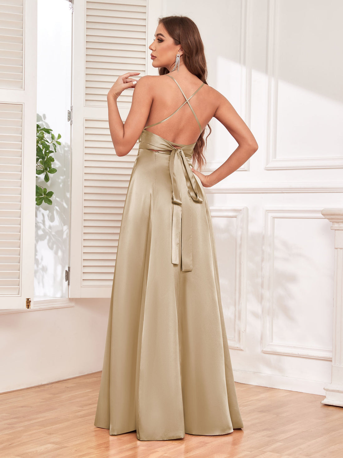 Jocelyn Romantic A-Line Ruched Open Back Satin Formal Dresses