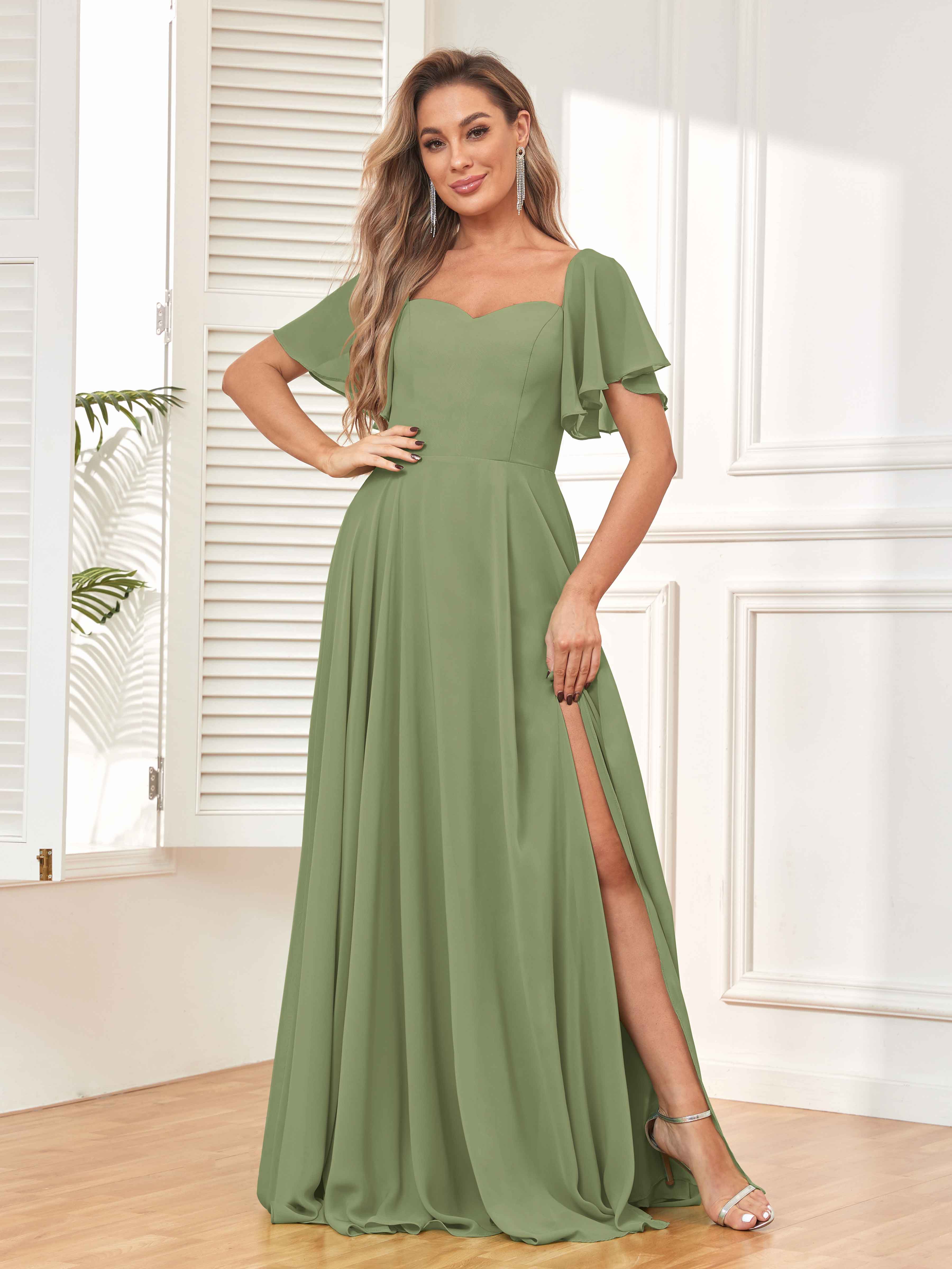 Olive green clearance chiffon dress