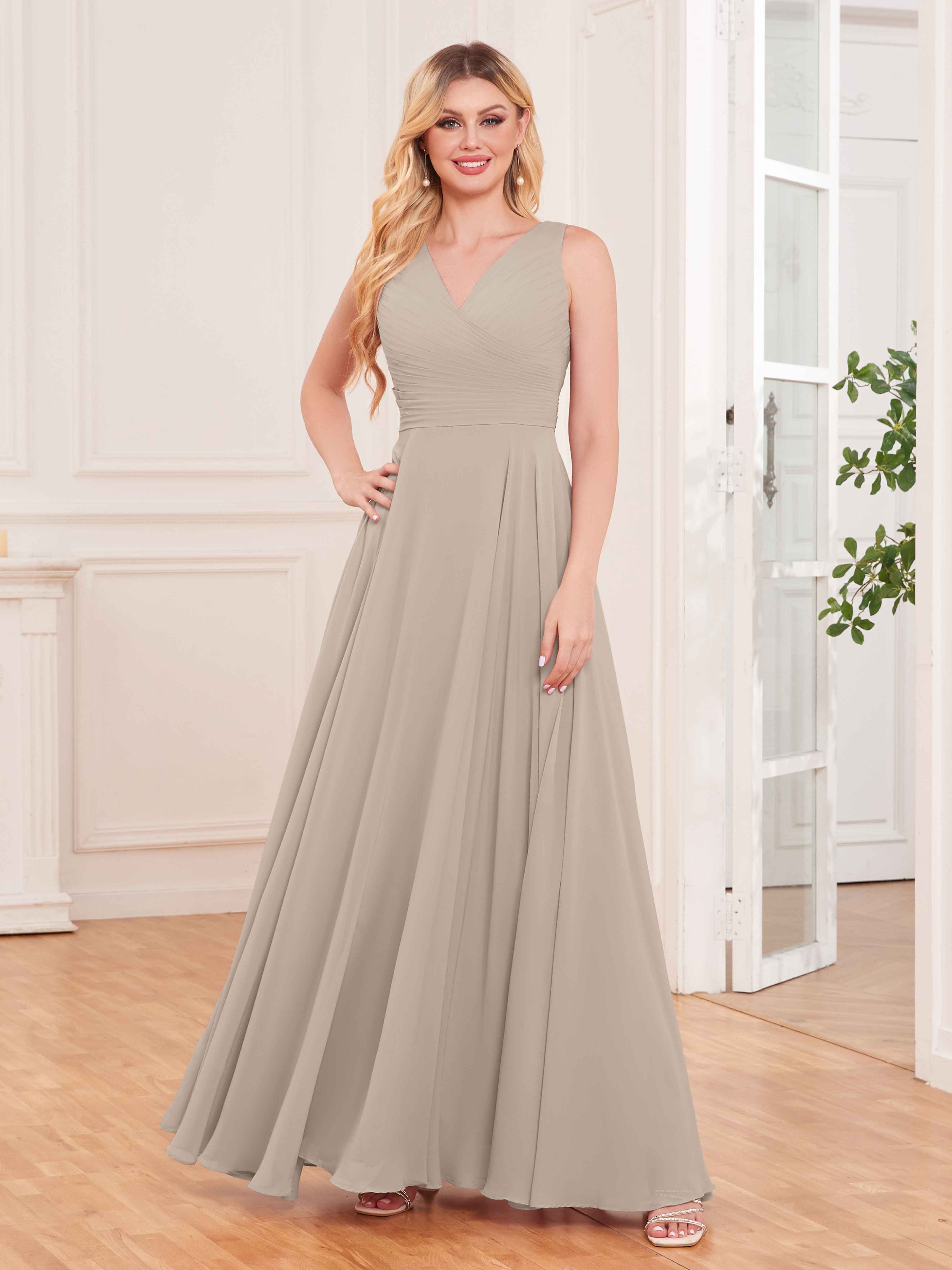 Taupe bridesmaid hot sale dresses long