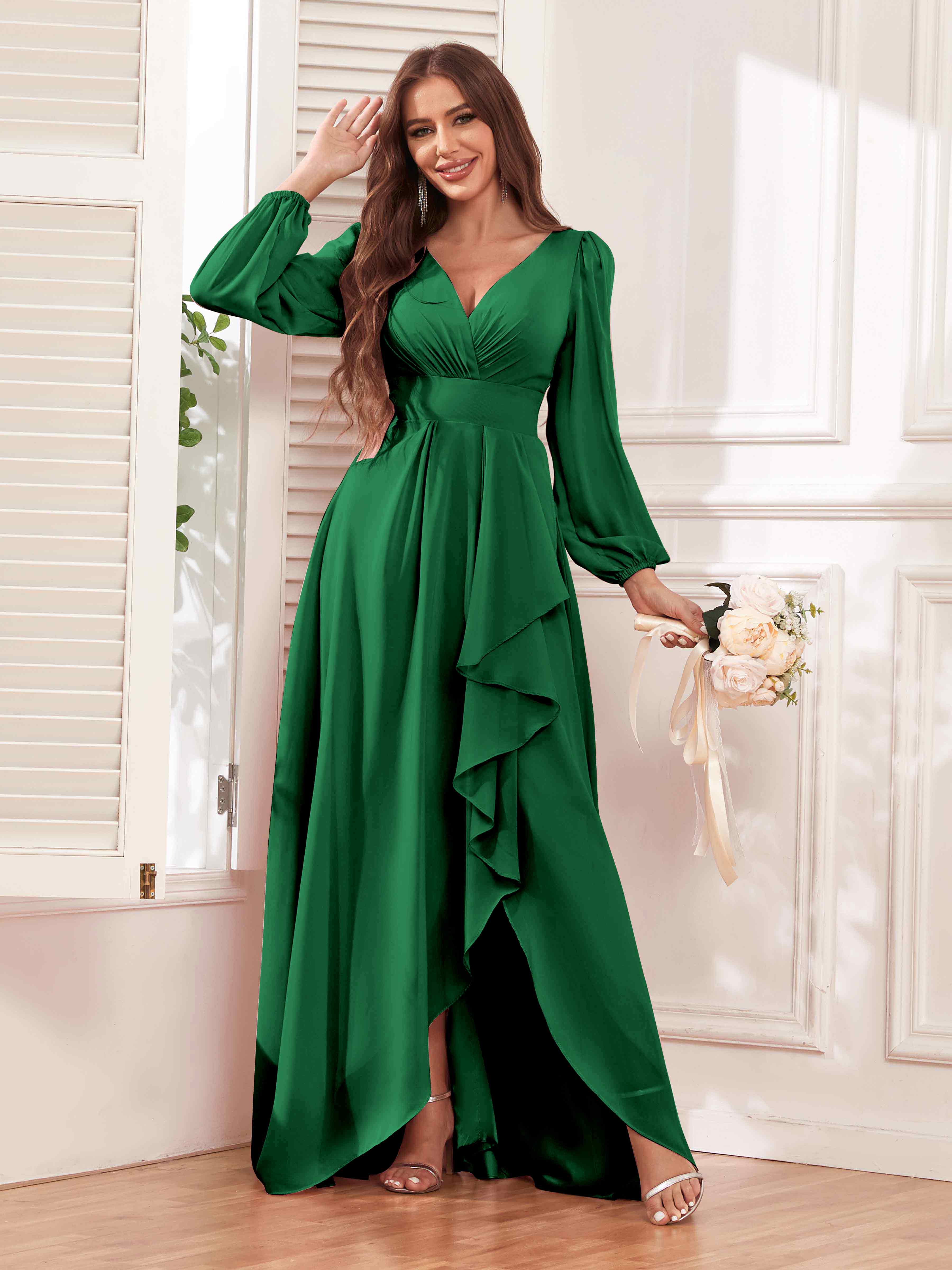 Julianna Trendy A Line Long Sleeves Ruffles Chiffon Bridesmaid Dresses