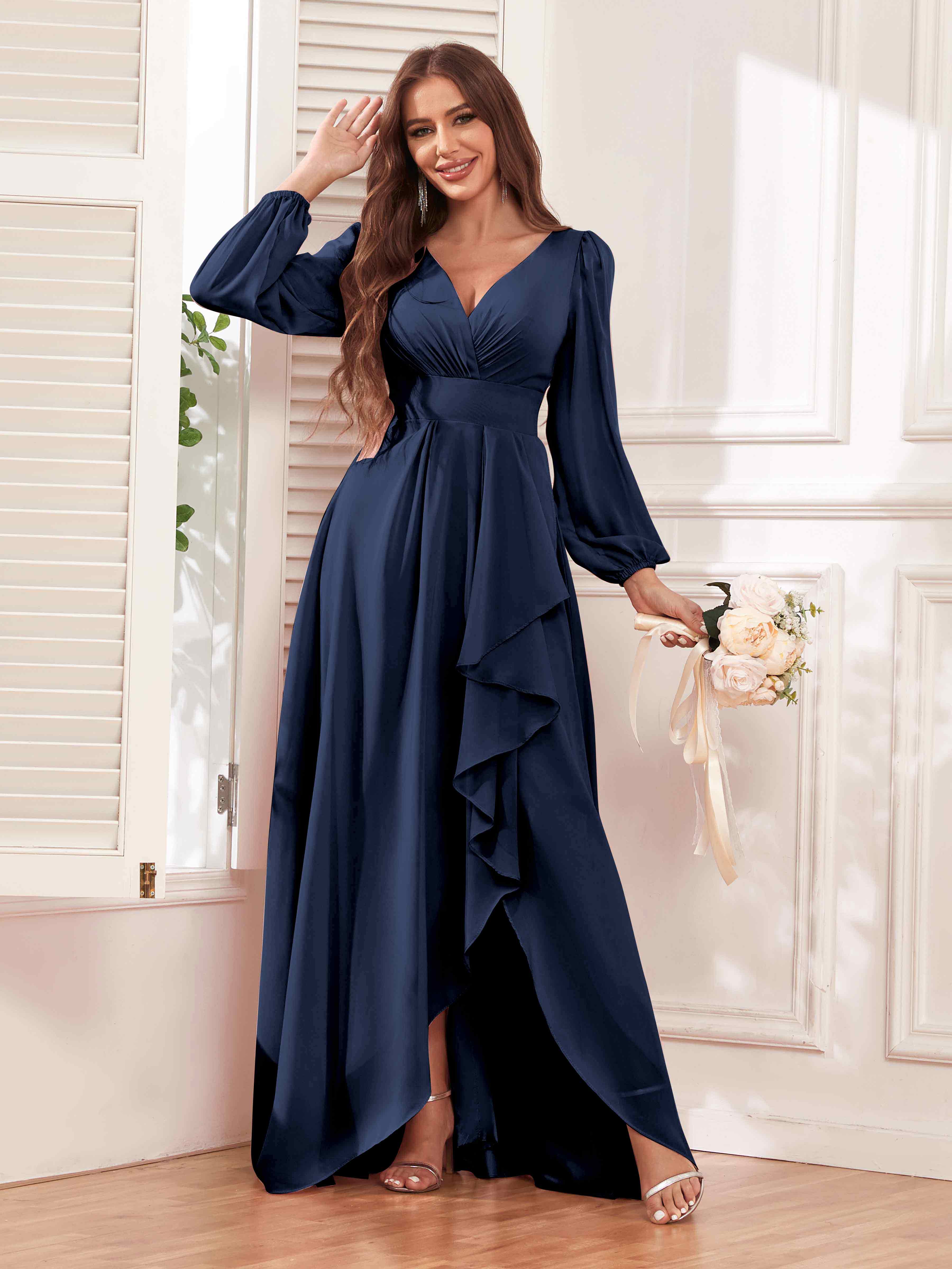 Julianna Trendy A Line Long Sleeves Ruffles Chiffon Bridesmaid Dresses