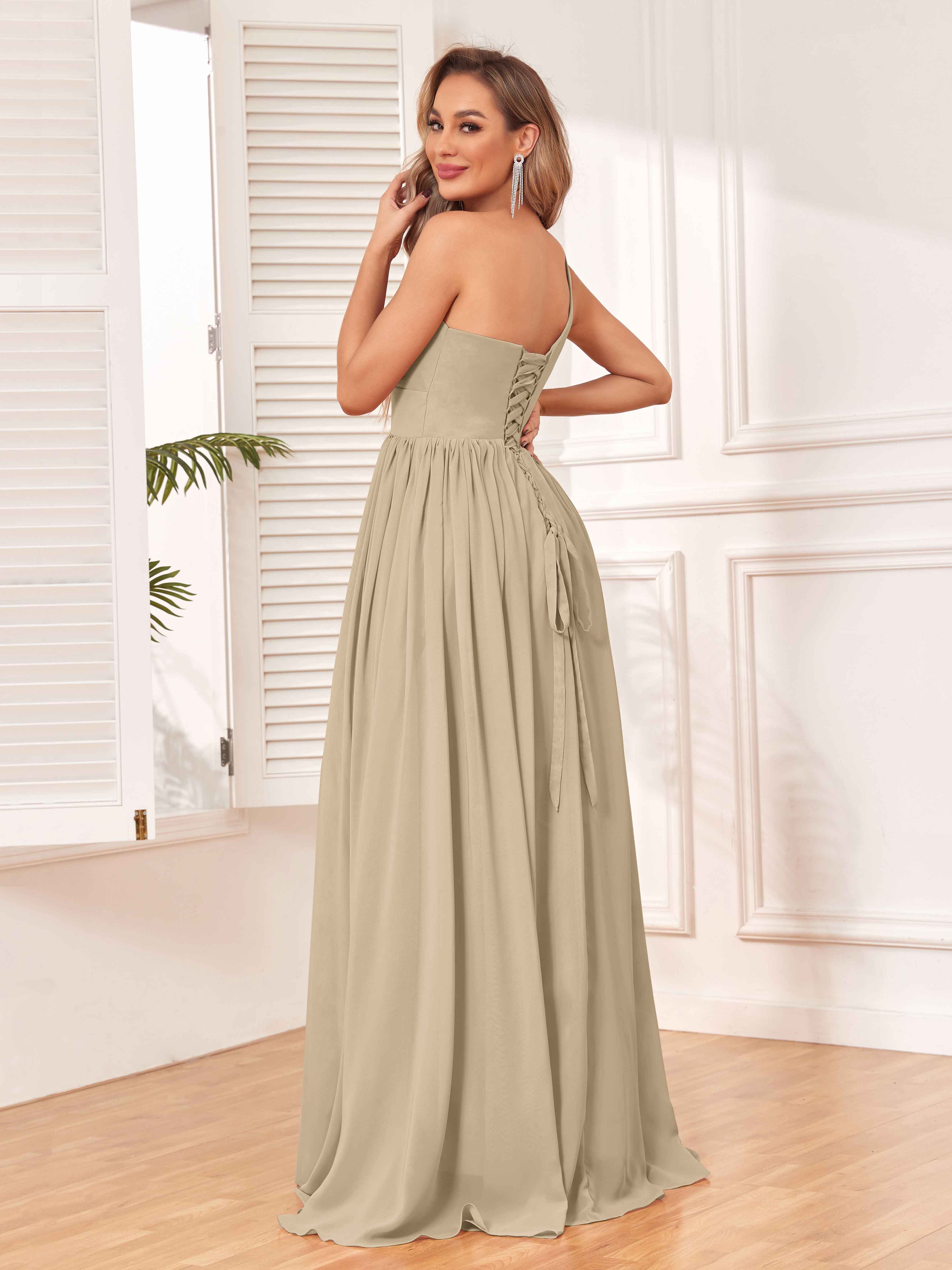 One Shoulder Champagne Bridesmaid Dresses