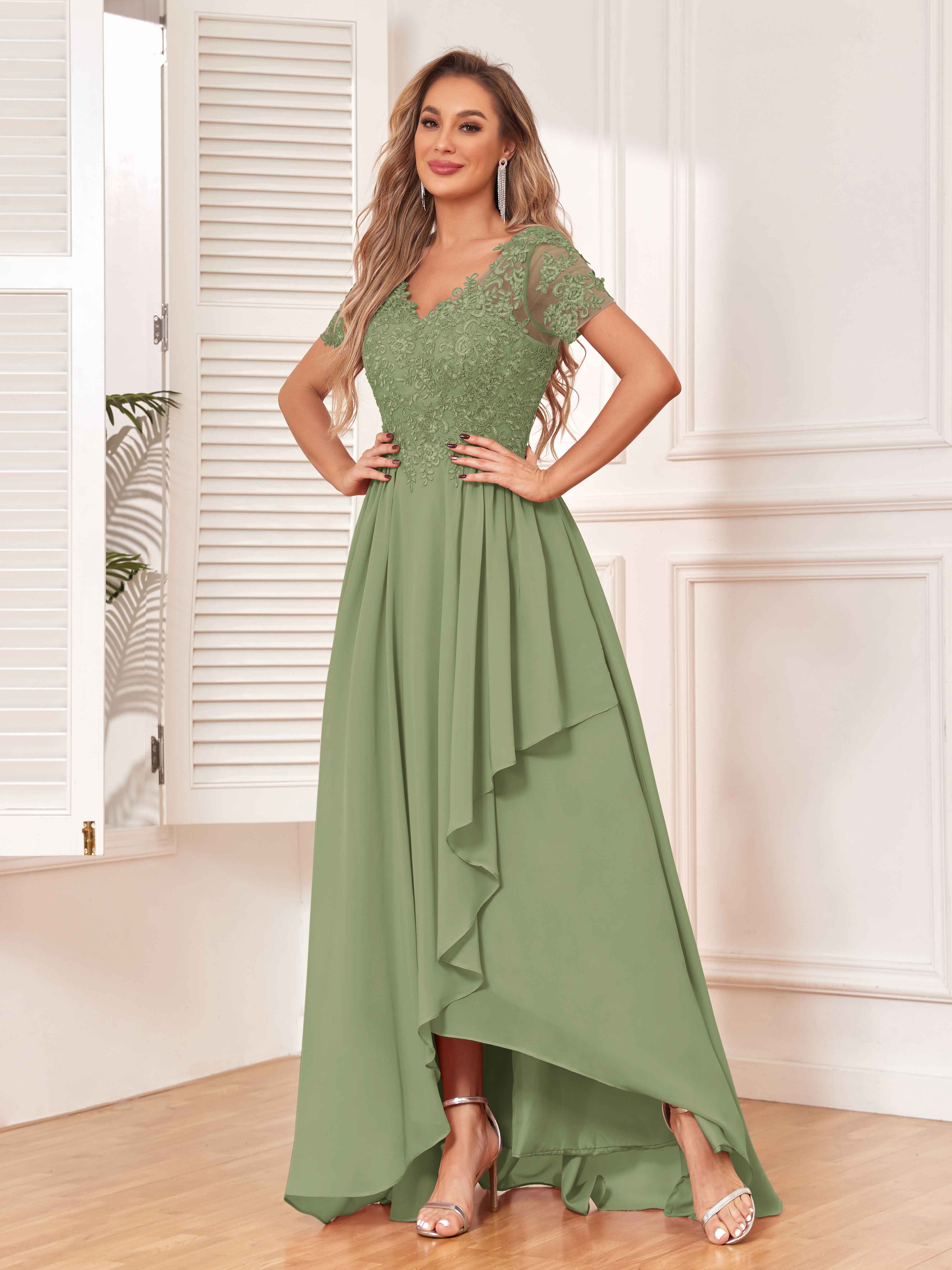 Olive green hot sale lace bridesmaid dresses