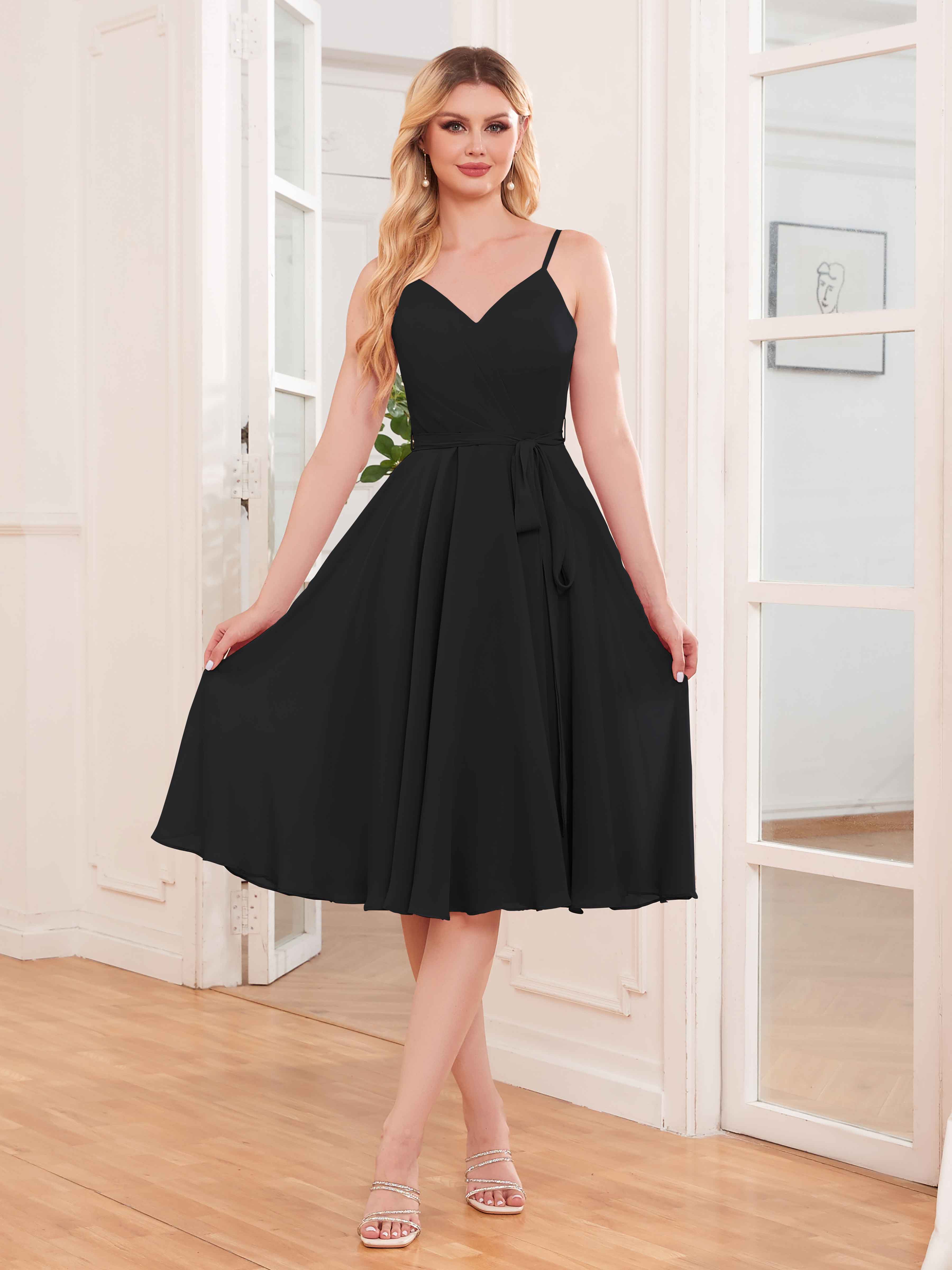 Short black chiffon deals bridesmaid dresses