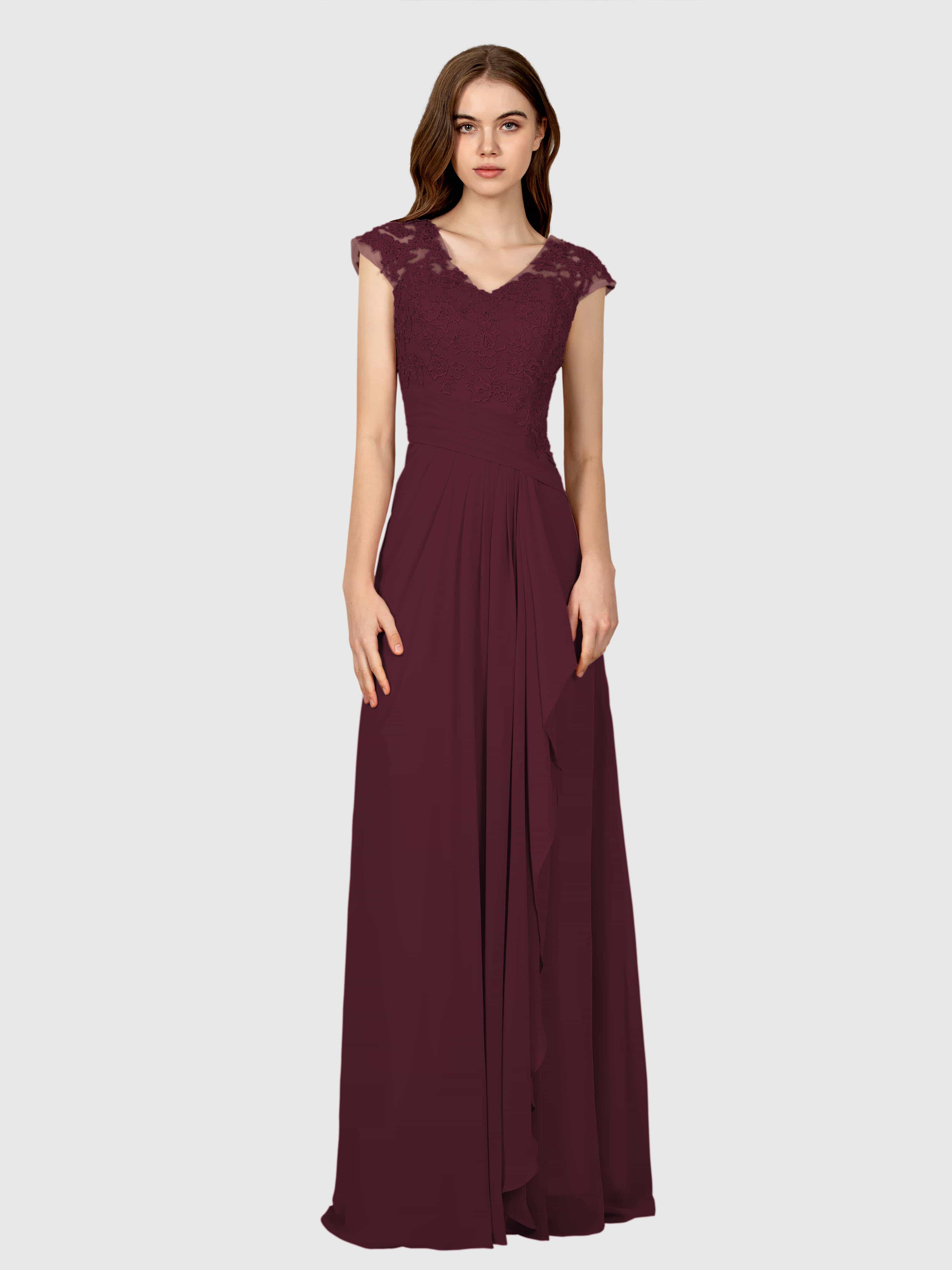 Mila Charming Ruffles Pleats Lace Chiffon Bridesmaid Dresses