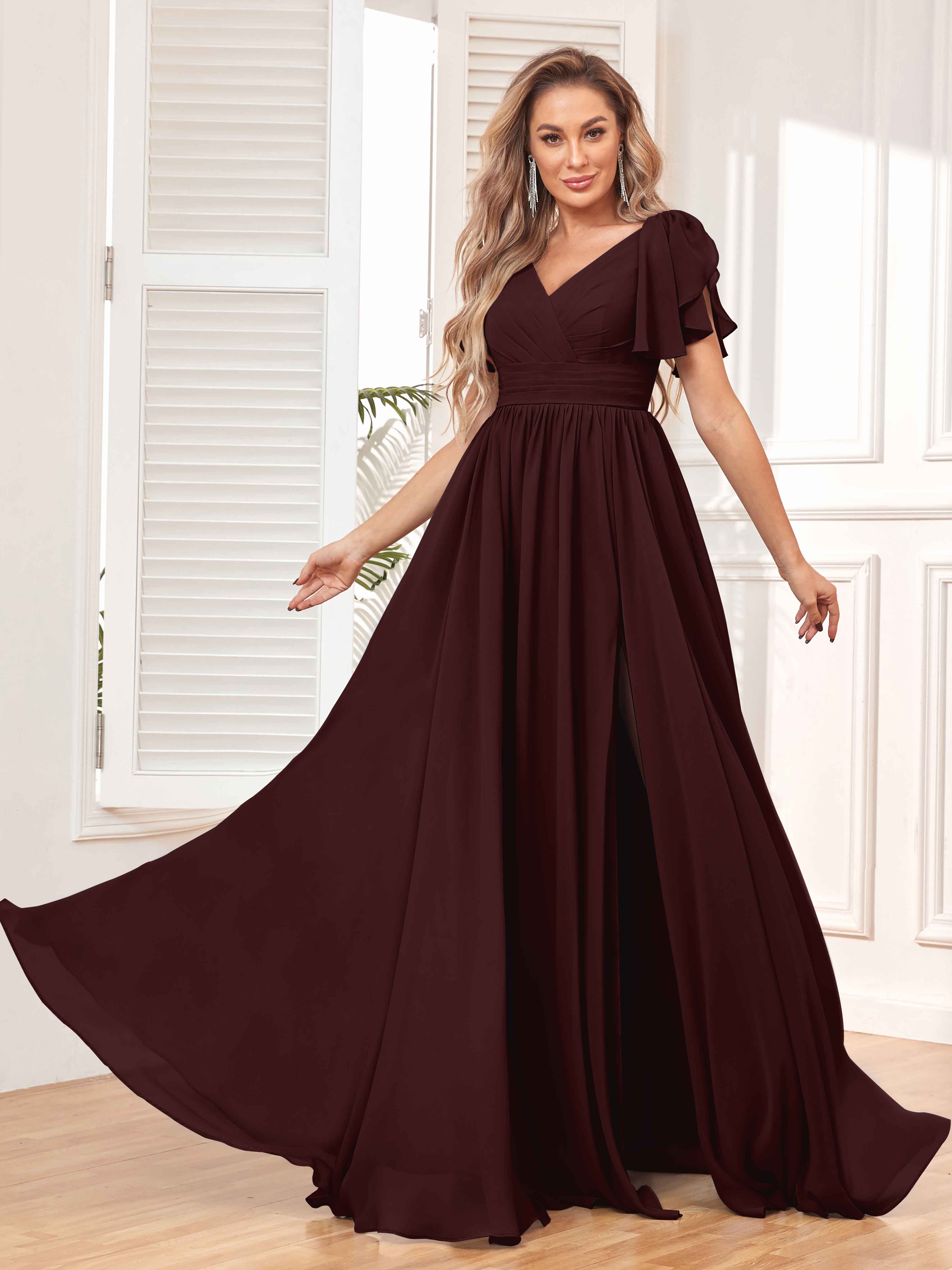 Plum off the shoulder bridesmaid dress hotsell