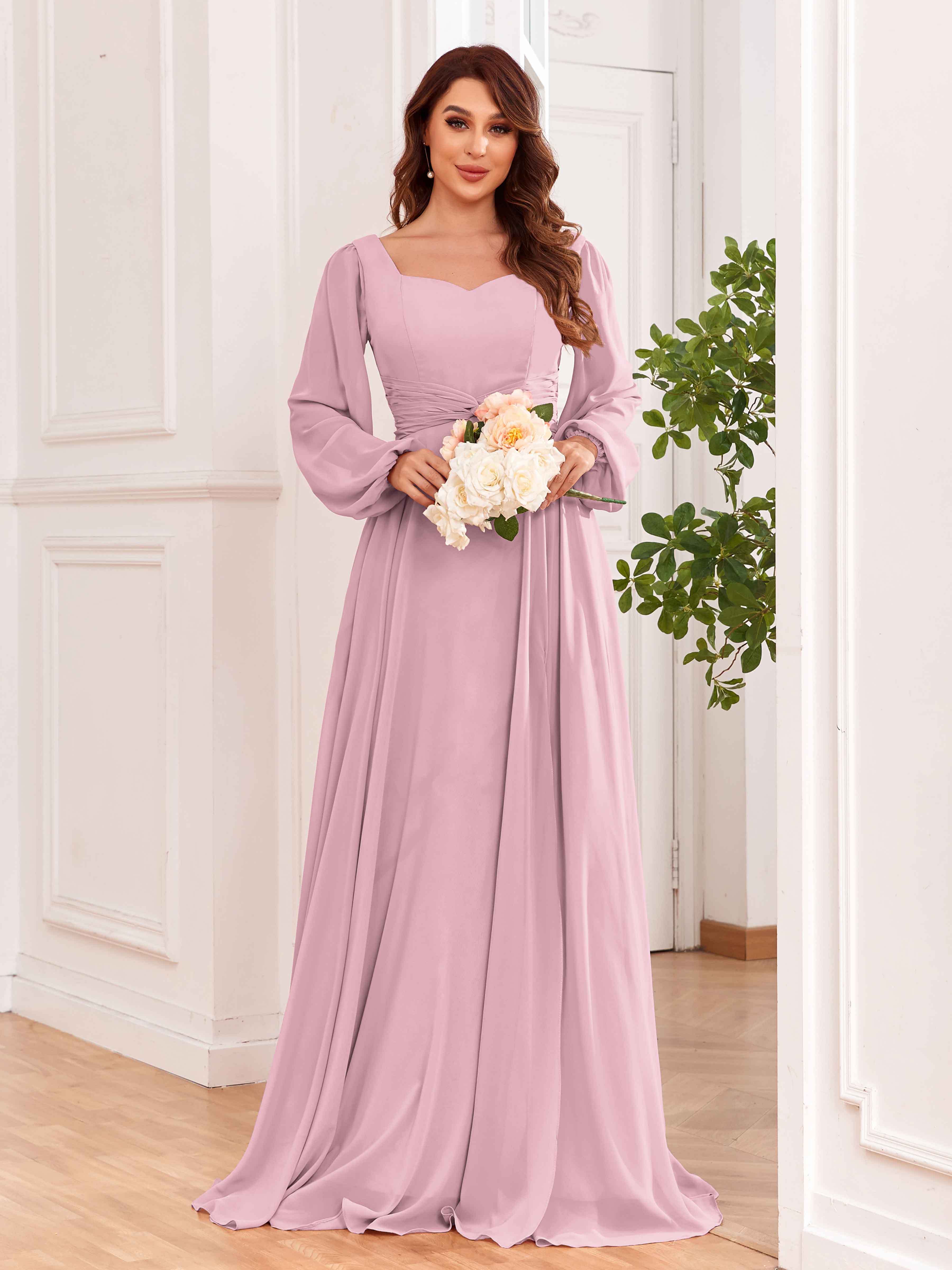 Raelynn Charming V Neck Long Sleeves Floor Length Bridesmaid Dresses