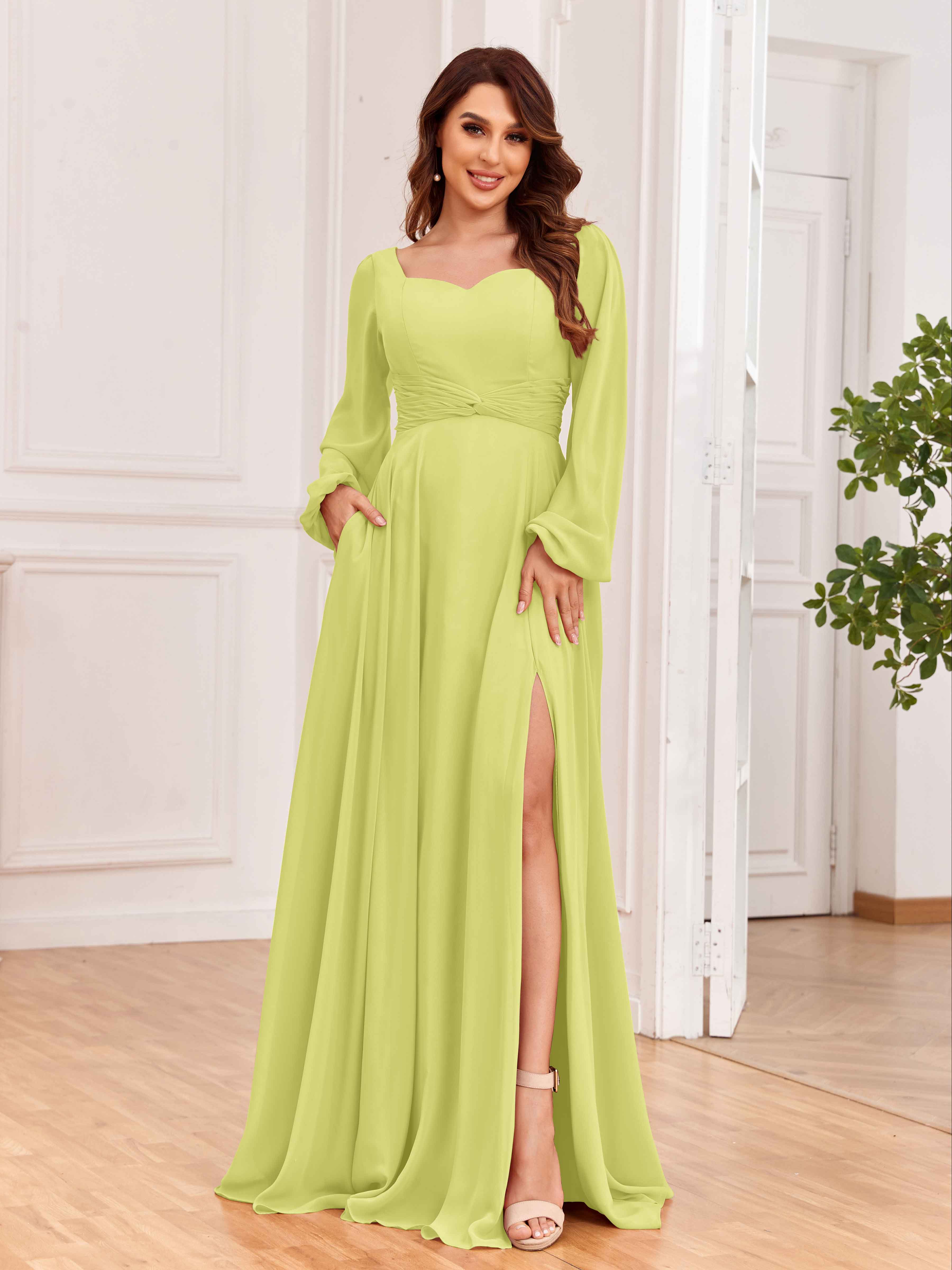 Raelynn Charming V Neck Long Sleeves Floor Length Bridesmaid Dresses