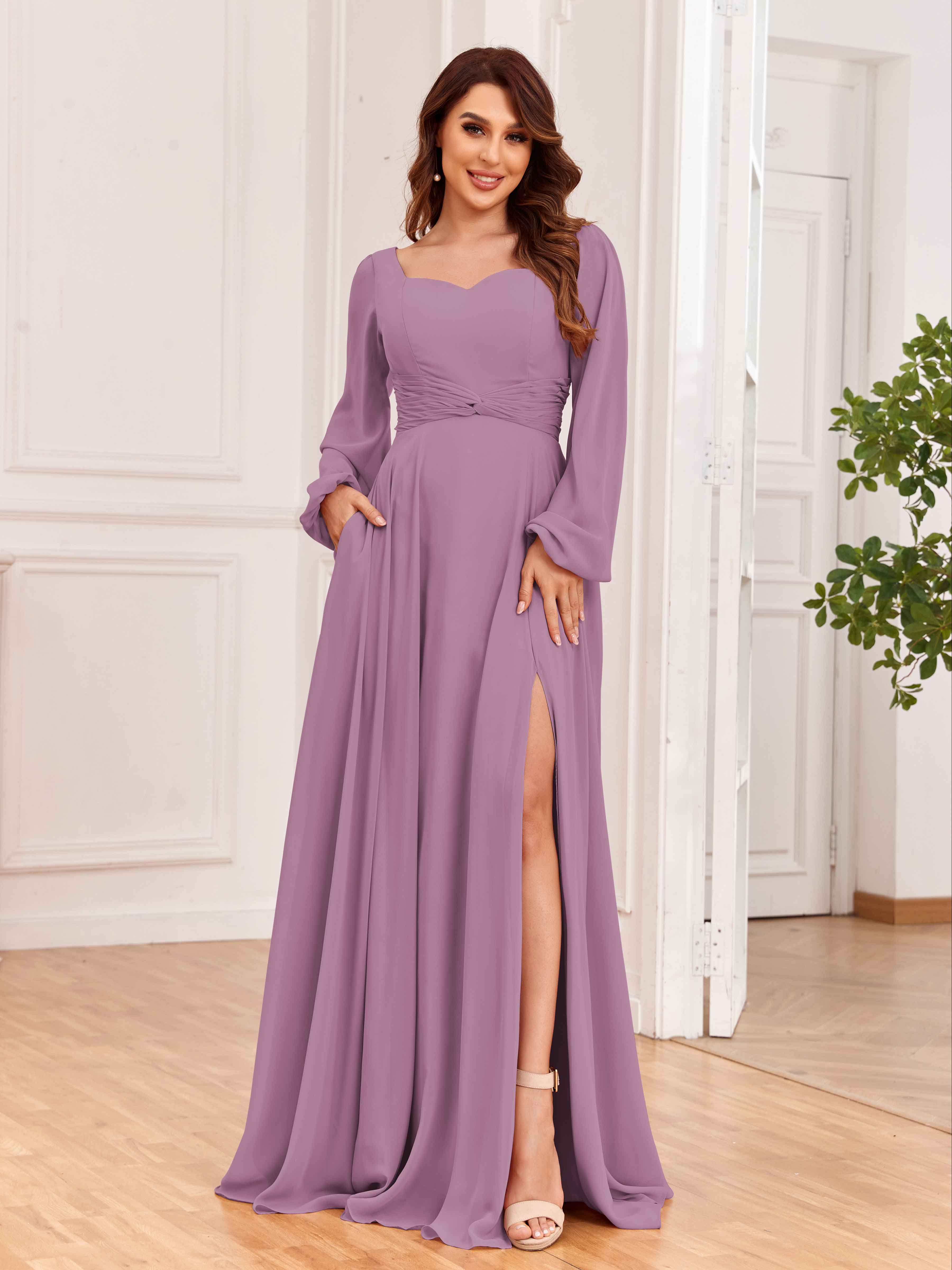 Raelynn Charming V Neck Long Sleeves Floor Length Bridesmaid Dresses