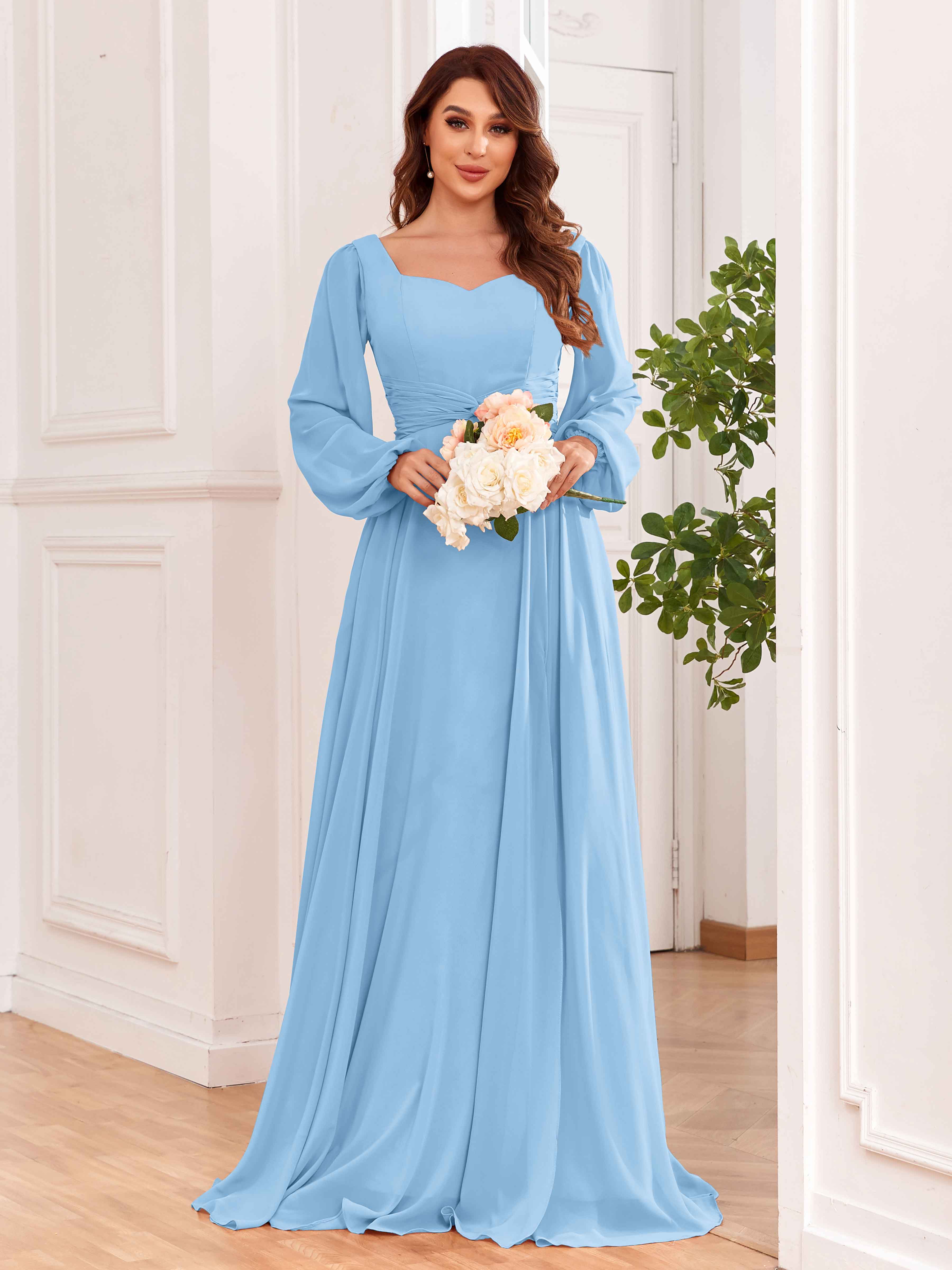 Raelynn Charming V Neck Long Sleeves Floor Length Bridesmaid Dresses