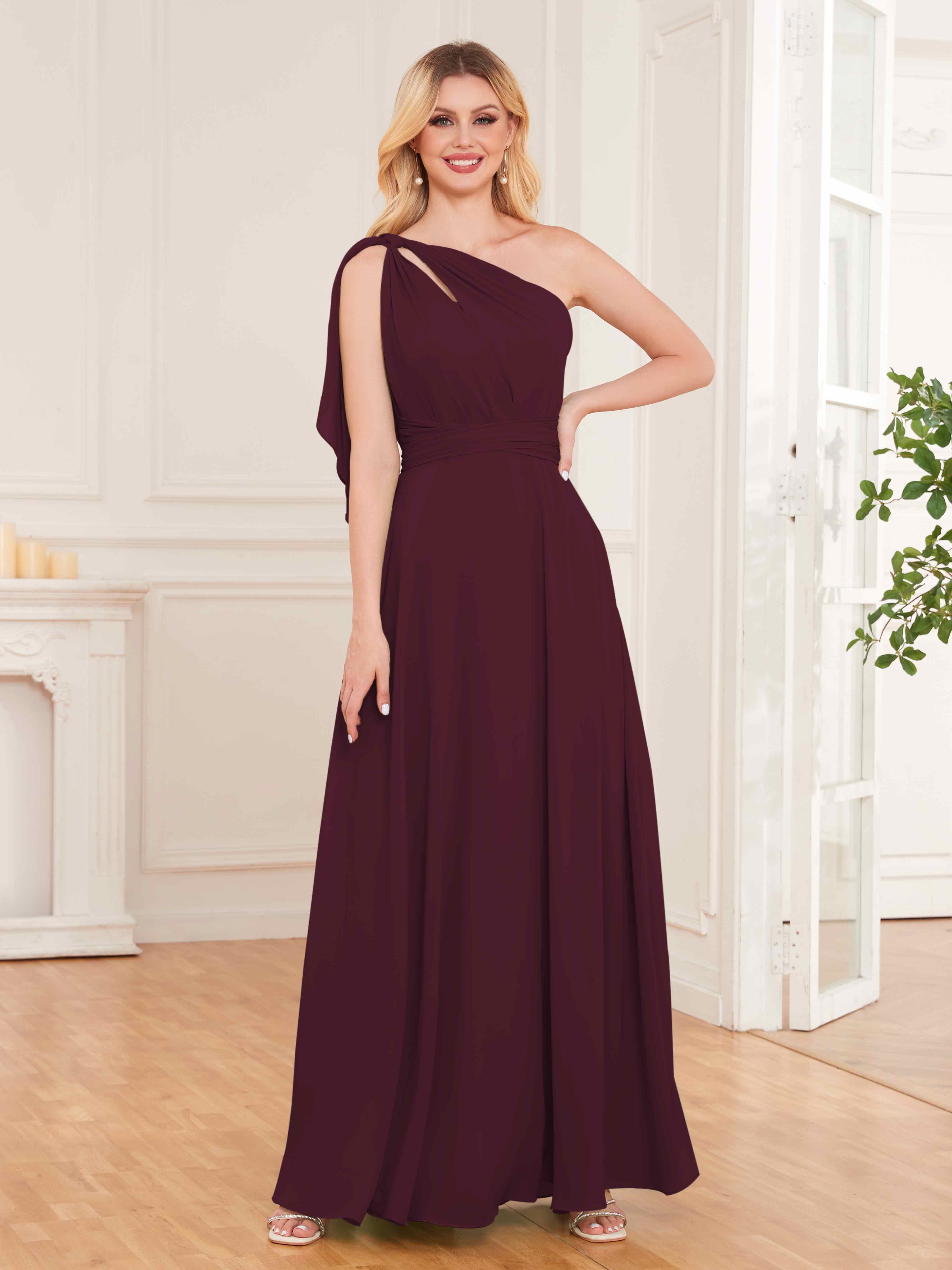 Sloane Charming One Shoulder Long Chiffon Bridesmaid Dresses