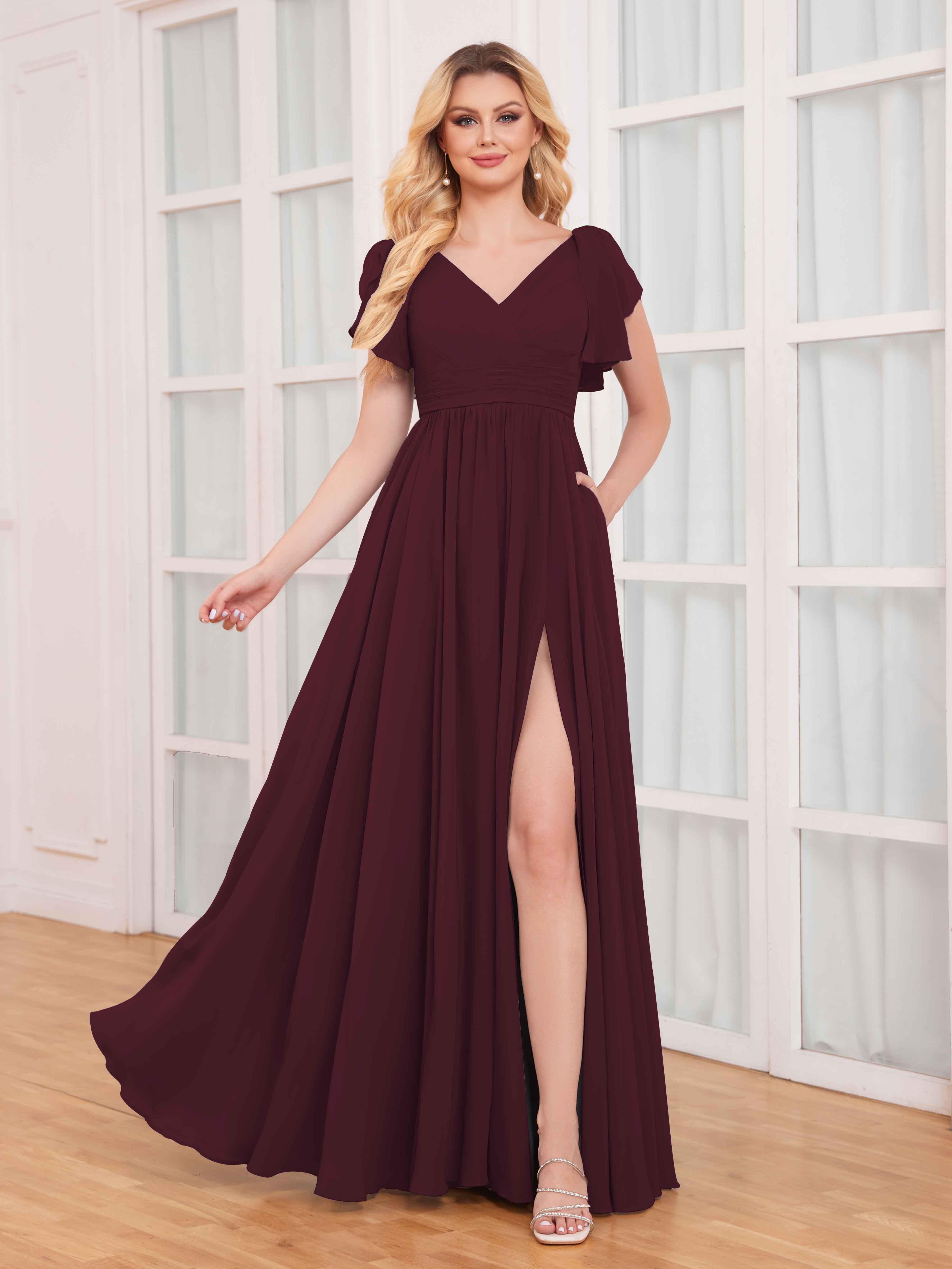 Burgundy bridesmaid clearance dress with pockets