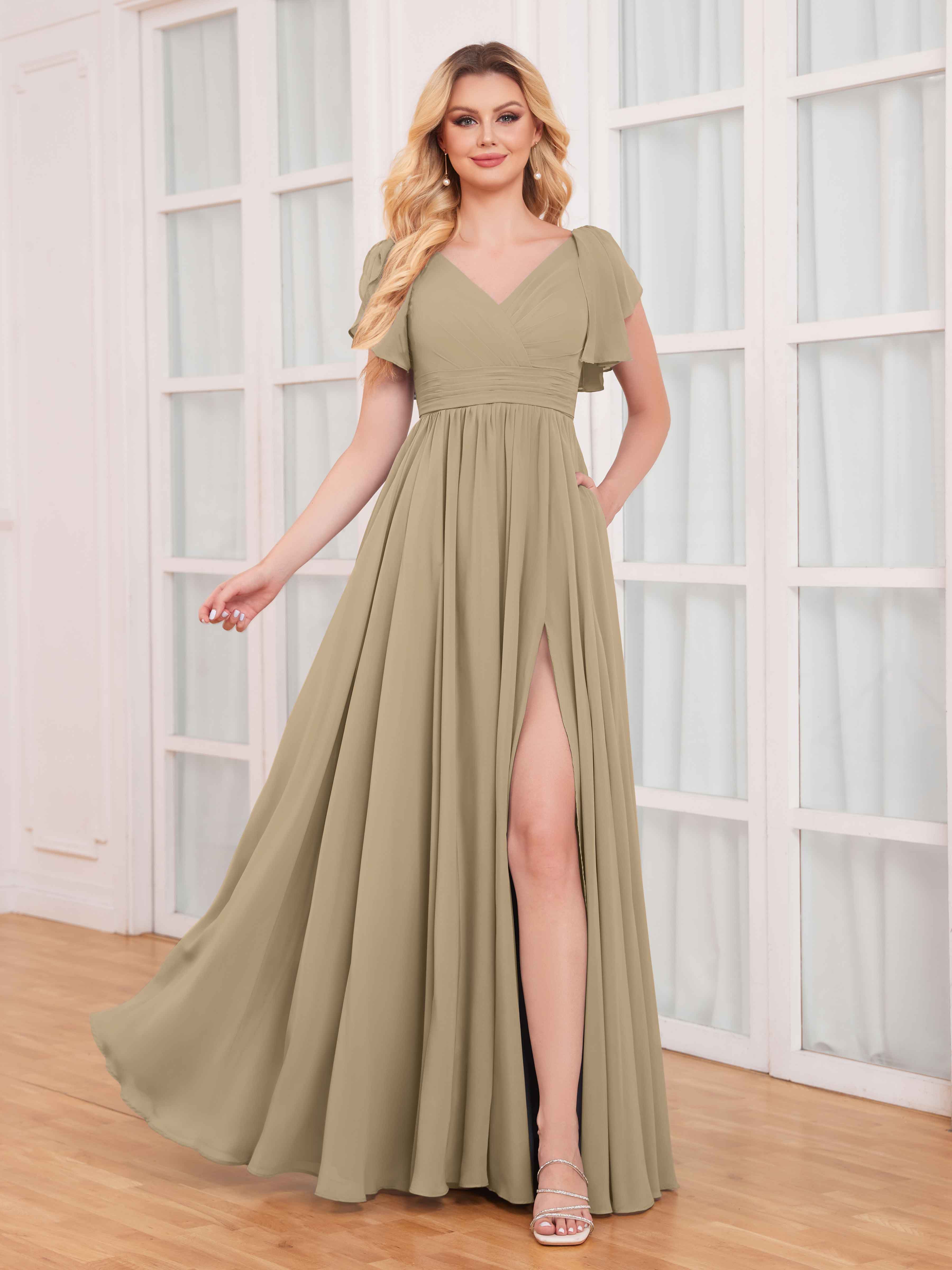 Valerie Enchanting A Line With Pockets Long Chiffon Bridesmaid Dresses